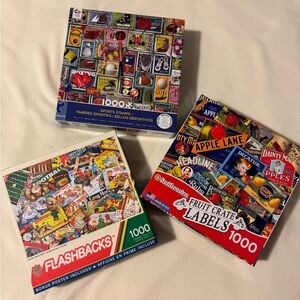 Sports Stamps, Smithsonian Crates, Game Night Puzzles Lot of 3/1000pc